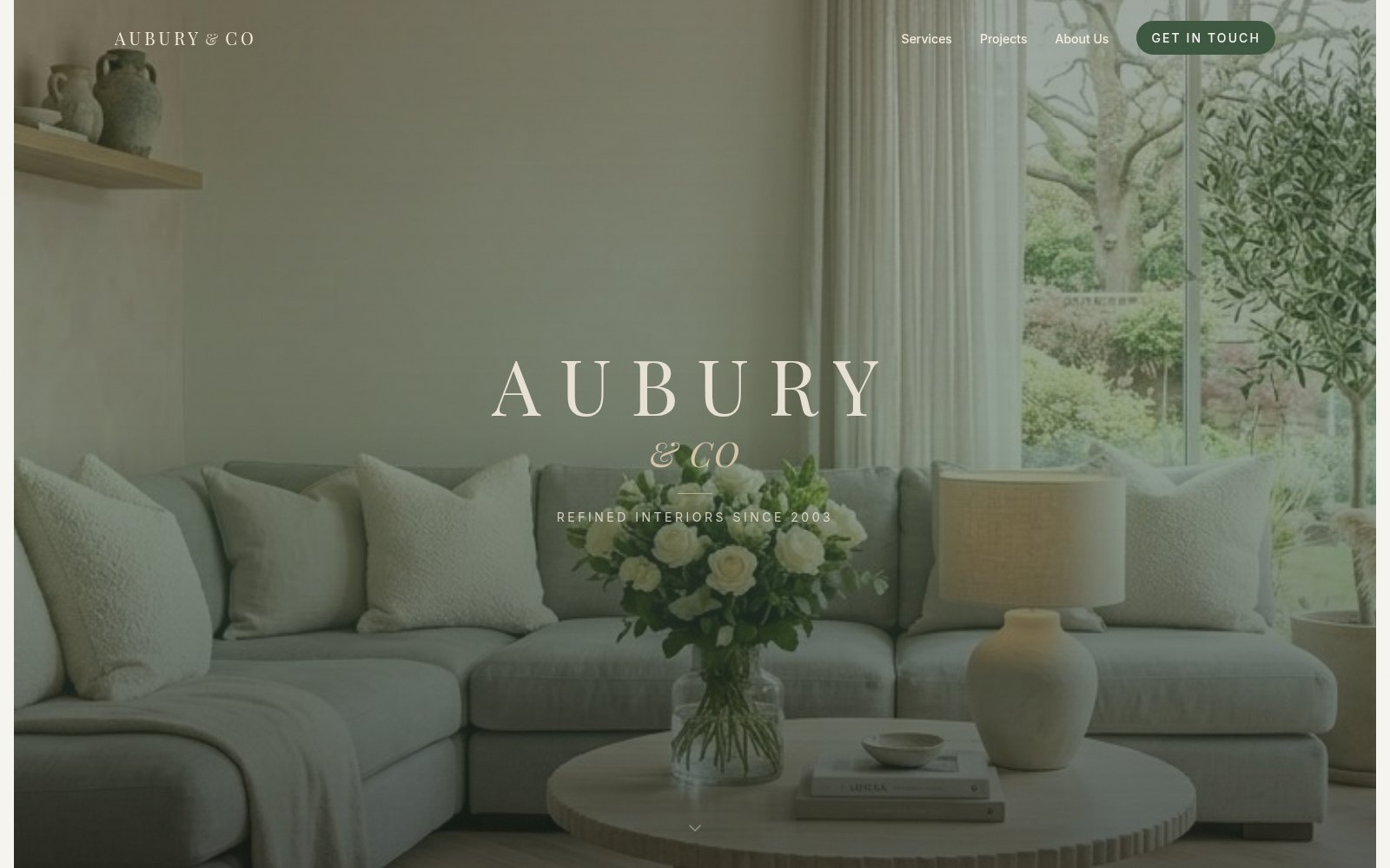 Aubury and Co interior design website homepage
