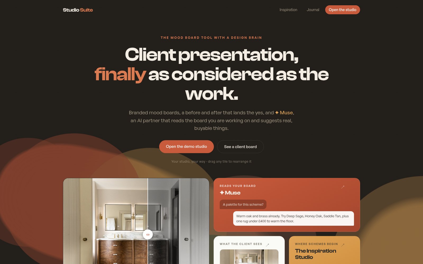 Studio Suite mood-board and presentation tool for design studios
